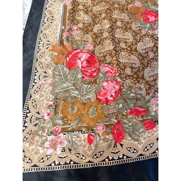 Jaclyn Smith Italy Floral Scarf Roses Paisley Trimmed in Black Gold Neck warmer - Picture 2 of 9